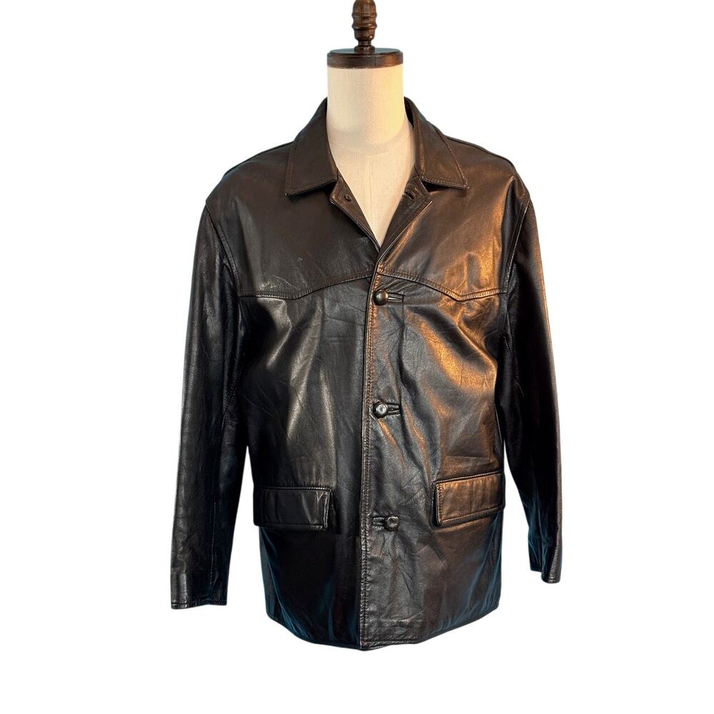 Vintage Siricco Australia Black Leather Jacket Fully Lined Western Yolk Large